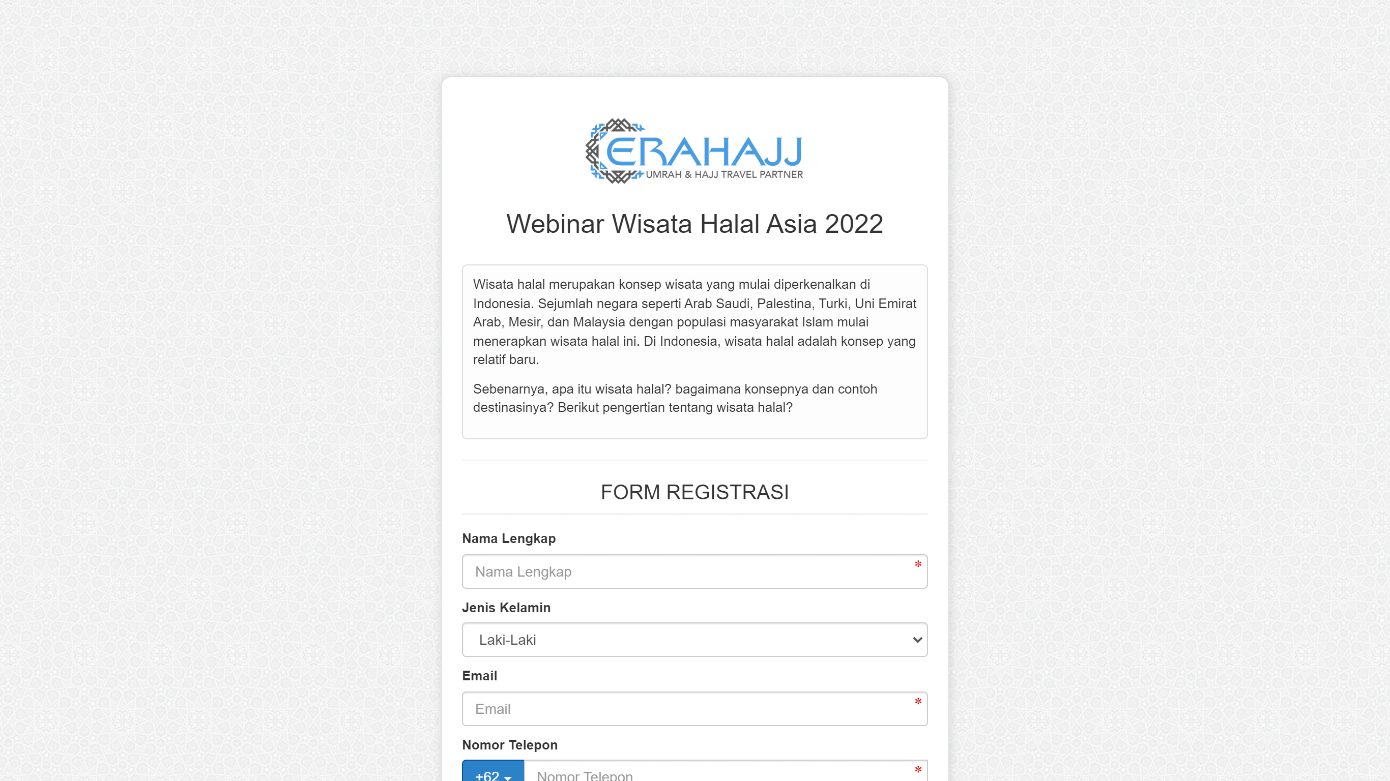 Layar lead collection form di CRM Erahajj